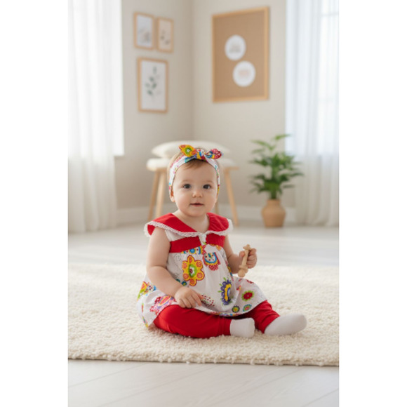 New Laura Ashley Baby Girl Outfit set matching headband size 6 months - Picture 2 of 4